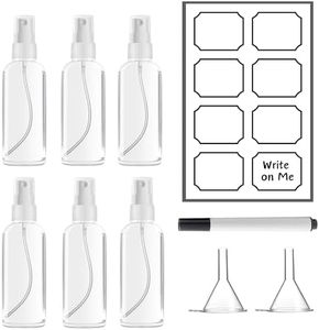 Clear Plastic Small Empty Spray Bottle for Travel, 6 Pack Spray Bottles with 2 Funnels, 50ml Spray Bottle with Writable Labels, Mini Spray Bottle for Toiletries Hair, Refillable Liquid Containers