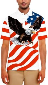 AOBUTE Mens Patriotic Polo July 4th Golf Shirts Gay Pride Stripe Print Golf Polo Tops, Eagle Flag, XX-Large