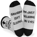 Veachog Fathers Day Socks Gifts for Grandpa Bonus Dad Gifts, Best Motorcycle Race Car Truck Lover Gifts, Funny Socks for Men, Grandpa Isn’t Sleeping Grey, 6-13