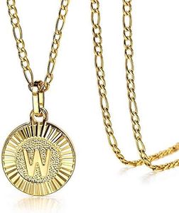 Trendsmax Initial Necklace Women Girl,Gold Plated Round Letter Pendant Necklace Capital Monogram Necklace A-Z 3mm Figaro 18inch Chain Necklace, Gold Plated, No Gemstone