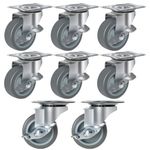 WIEYUNN 2" Rubber Casters Set of 8, Heavy Duty Casters with Side Brake, 600 Lbs, No Noise 360 Degree Swivel Plate Castors Wheels for Furniture, Cart, Table, Kitchen