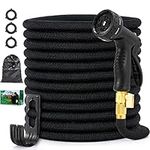 WeiKuoKA Expandable Garden Hose 100ft with 10 Function Spray Nozzle & 3/4 Solid Brass Fittings, Strength 3750D, Durable 4-Layers Latex Flexible Water Hose, No Kink Retractable Gardening Hose