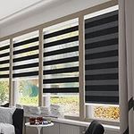 Zebra Blinds for Windows Custom Size Cordless Blackout Roller Blinds,Dual Layer Sheer or Privacy Light Control,Day and Night Window Blinds and Shades,Black,18" W x 72" H