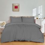 SSW HOMES Double Duvet Cover Charcoal - 3 Pcs Brushed Microfiber Plain Dyed Quilt Cover - Bedding Set with Button Closure Include 1 Duvet Cover & 2 Pillowcases