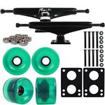 Longboard Skateboard Trucks Combo Set 76mm Blank Wheels with Black Trucks, Bearings, and Hardware Package (76mm Translucent Green Wheels, 7.0 (9.63") Black Trucks)