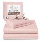 Pizuna 100% Cotton King Size Sheet Set Light Pink, 400 Thead Count Long Staple Cotton Bedding Set 275x280 cm, Soft Sateen 4 PC King Bed Sheet Set -Fitted Sheet, Flat Sheet & 2 Pillowcases