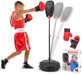 GYMAX Free Standing Punching Ball, Inflation-Free Boxing Set with Boxing Gloves and Stand, 6-Position Adjustable Punching Bag for Children