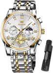 OLEVS Watch Men,Mens Watches Silver Gold Watches for Men Big Face Classic Waterproof Chronograph Luxury Business Stainless Steel Classy Casual Mens Wrist Watch for Men Large Face Original Watches,relojes para hombres