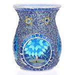 BSTKEY Mosaic Glass Essential Oil Burner Wax Melt Burner, Blue Fragrance Oil Warmer Tealight Candle Holder Burner, Home Decor Incense Aroma Diffuser Wax Burner