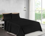 100% Cotton Plain Dyed Flat Sheet | Premium Hotel Quality Ultra Soft Bed Sheet | Luxury Non Iron Easy Care Bedding Sheet - Wrinkle, Stain and Fade Resistant Top Sheet - Black, Double Size