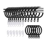 50 Pack Curtain Rings and Hooks, WOVTE 30mm Metal Drapery Curtain Rings Hanging Rings & 50pcs Curtain Hooks Plastic White for Curtains and Rods, Drape Sliding Eyelet Rings(Black, 50 Pack)