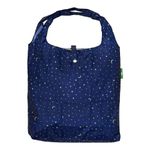 ECO CHIC Lightweight Foldable Reusable Shopping Bag Water Resistant Tote Bag (Stars and Moons Navy)