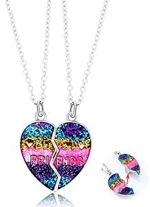 Magnetic Bestie Friendship Necklaces for 2 Girls BFF Glitter Sequin Heart Rainbow Necklaces for Best Friend Birthday Christmas Xmas Gifts for Bestie Matching Necklace Set