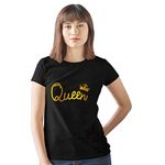 Hangout Hub Women's Round Neck T-shirt Queen Crown All Gold - Style 1 (Black;X-Large (40) ;) Pack of 1 T-shirt