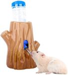 Stump-Shaped Ceramic Hamster Water Bottle - Leak Proof Small Animal Waterer with Bracket, 4.27oz(125ML) for Syrian Dwarf Hamster, Mice, Chinchillas (Brown+Blue, Middle Size)