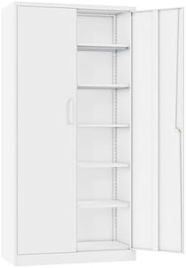 Metal Storage Cabinet with 2 Doors and 5 Adjustable Shelves,White Metal Cabinet with Lock,Garage Storage Cabinet,Lockable Pantry Cabinet,Steel Utility Cabinet for Home,Office,Garage,Shop 72x36x18