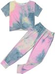 Arshiner Girls Tie Dye Sweatsuits Sportwear Active Pant Sets Twist Front Tops and Sweatpants Casual 2 Pieces Clothes Outfits