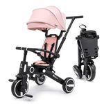 FYLO Xplor Kids Trike Foldable Compact Portable Tricycle Toddler With Parent Handles Ages 18m - 5y - Pastel Pink