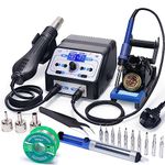 YIHUA 938BD+ I Soldering Iron Station & Hot Air Rework Station 2-in-1 w Adjustable Temperature Temperature Calibration Hot Air Start/Stop Sleep Mode LCD Display for Soldering Rework DIY UK Plug