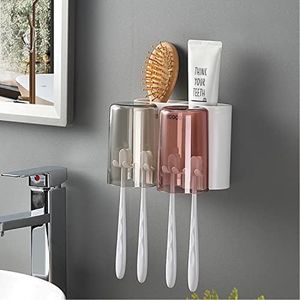 Boperzi Toothbrush Holder with 2 Cups - Wall Mounted Toothbrush and Toothpaste Holder Set for Kids, Dustproof Electric Toothbrush Organizer Razor Hanger with Super Sticky Suction Pad for Bathroom