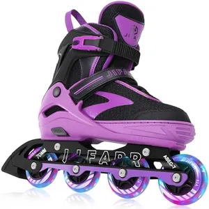 Kids Adjustable Flashing Inline Skates for Boys Girls and Adults with Full Light Up Wheels, Outdoor Roller Skates for Kids Beginner Ages 6-8-12-14, Men and Women