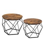 VASAGLE Round Coffee Table, Set of 2, Side Table, Sofa End, Modern Style, Removable Top, Steel Frame, for Living Room, Rustic Brown and Black LCT041K01