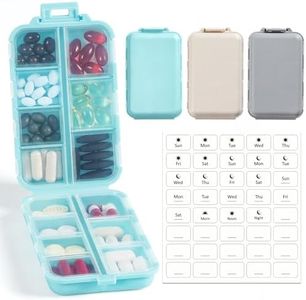 3 Pack, 14 GRIDS Travel Pill Organizer Box with Labels - Travel Medicine Case Kit - Pocket Daily Pharmacy Container - Travel Medication Holder Dispenser for Fish Oil Vitamin Supplement Storage