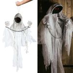 SCARY HALLOWEEN ANIMATRONIC SPECTRE DECORATION - PACK OF 1 - HAUNTED GHOST WITH MOTORISED HEAD & ARMS, SCARY SOUND EFFECTS AND GLOWING RED EYES - PERFECT DECORATION FOR HALLOWEEN EVENTS