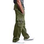 Buetory Mens Heavyweight Fleece Cargo Sweatpants Open Bottom Running Jogging Trainning Track Trousers Drawstring Loose Fit Sports Fitness Exercise Workout Jogger Pants with Pockets(Green,XL)