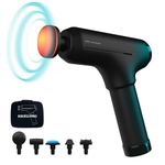 HoMedics Pro Power Handheld Physiotherapy Massager Gun - Professional Deep Tissue Physio Massaging Gun, Heated Head to Aid Relief of Muscle Tension, 6 Massage Heads, Cordless, Rechargeable - Black