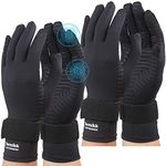 Semikk 2 Pairs Full Finger Arthritis Gloves for Women & Men, Copper Compression Gloves for Wrist Support with Adjustable Strap (Small / Medium), Black