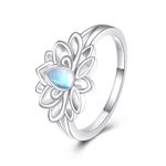 VONALA Lotus Ring 925 Sterling Silver Moonstone Ring Flower Jewellery Gifts for Women Girls