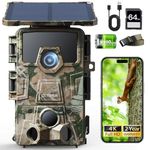 CEYOMUR 4K UHD Solar Wildlife Camera, WiFi 6 Trail Camera with 5200mAh Lithium Battery Rechargeable, Deer Camera with 64GB SD Card, 120° Detection Angle Night Vision Motion Activated