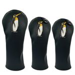 Penguin PU Leather Golf Club Covers Driver Headcovers Fairway Woods Hybrid Protector with Interchangeable Number Tag