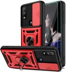 for Moto G Pure Phone Case with 2 Pack Screen Protector, Built Slide Camera Protection Cover & Ring Kickstand, Hybrid Heavy Duty Protective Cover Compatible with Motorola Moto G Pure Case Red