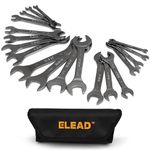 ELEAD Super-Thin Open End Wrench Set | 19-Piece SAE & Metric Sizes | CR-V Nickel Plated | Ultra-Slim Design | Corrosion-Resistant | Durable Roll-Up Pouch for Mechanics