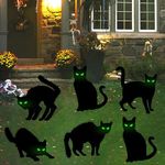 6 Pack Black Cat Halloween Decorations Yard Signs with Stakes, Scary Silhouette with Glow in Dark Eyes, Waterproof Lawn Garden Cat Halloween Decorations Outdoor