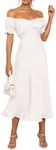 KIRUNDO Women's 2024 Summer Satin Midi Dress Off Shoulder Wrap Ruched Party Cocktail Wedding Guest Formal Prom Dresses(White, Small)