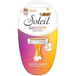 BIC Soliel SMOOTH COLORS Disposable Razors for Women Sensitive Skin Razor With Aloe Vera and Vitamin E Lubricating Strip and 3 Blades, 8 Piece Razor Set