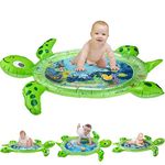 Tec Tavakkal Baby Kids Water Play Mat Toys Inflatable Tummy Time Leakproof Water Play Mat, Fun Activity Play Center Indoor and Outdoor Water Play Mat for Baby, Pack of 1 Set (Green Turtle Shape)