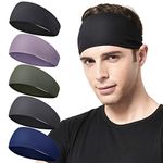 Acozycoo Mens Running Headband,5Pack,Mens Sweatband Sports Headband for Running, Cycling, Basketball,Yoga,Fitness Workout Stretchy Unisex Hairband (Black, Green, Dark Gray, Dark Blue,Light Purple)