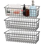 Hedume 3 Pack Metal Wire Storage Organizer Basket, 16.2" x 6.3" x 4.4" Bin Basket with Handles, Versatile Organizer for Kitchen, Pantry, Closet, Laundry Room, Cabinets, Bathroom - Black