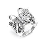 Silverly 22.7 mm Butterfly 925 Sterling Silver Rings Women -Filigree Promise Ring - Thumb Rings for Women - Bridesmaid Jewelry Rings - Butterfly Rings for Women