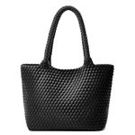 Woven Tote Bag Womens Purse: Vegan Leather Shoulder Handbags - Fashion Summer Beach Tote Bags - Large Travel Totes Handwoven Satchel for Holidays (Black Color)