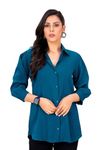 U&C Shirt for Women's Girls Rinkal Cotton Women's Formal Shirts for Office, Regular Casual Shirt – 3/4 Puff Sleeve with Collar Neck – Sizes S to 5XL (in, Alpha, 3XL, Regular, Blue)