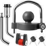 METOWARE Keyed Alike Trailer Receiver Lock& Coupler Lock Kit, 1/2" and 5/8" Dia Dual Bent Pin Hitch Lock, 1/4” Dia 3/4” Inch Span Coupler Lock, Universal Tow Ball Lock Fits 1-7/8",2' 2-5/16" Coupler