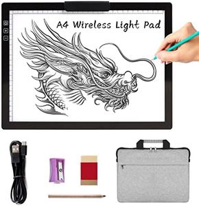 A4 Wireless LED Light Pad with Carry Bag, Innovative Stand and Top Clip, TOHETO Rechargeable Light Box Stepless Dimmable and 6 Levels Brightness Cordless Light Board for Tracing Weeding Vinyl (Black)