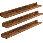 HOOBRO Floating Shelves, Wall Shelf Set of 3, 90 cm Hanging Shelf with Raised Edge and Invisible Brackets, for Bathroom, Bedroom, Kitchen, Office, Living Room Decor, Rustic Brown BF90BJ01