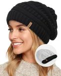 FURTALK Winter Hats for Women Fleece Lined Knit Beanie Hats Slouchy Warm Beanies Ski Skull Cap Black