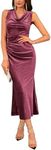 Women's Formal Cowl Neck Long Bodycon Dress Velvet Fall Ruched Sleeveless Mermaid Maxi Wedding Guest Cocktail Dress Pink M